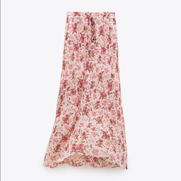 Zara Floral PRINTED Maxi SKIRT W/ BEADS High Waist Drawstring - Picture 2 of 9